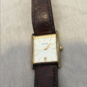 Pulsar Gold Case with Brown Strap Watch